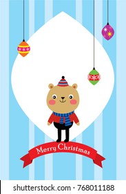 cute teddy bear merry christmas greeting card vector