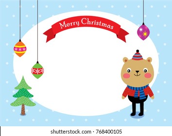 cute teddy bear merry christmas greeting card vector