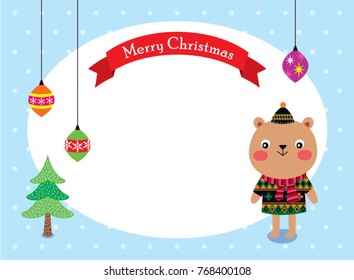 cute teddy bear merry christmas greeting card vector