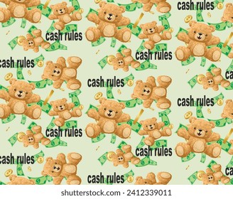 Cute teddy bear with money allover print