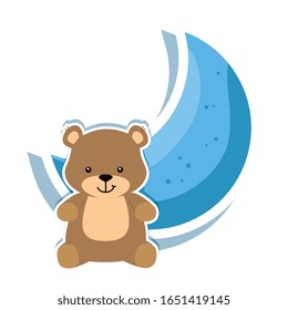 cute teddy bear with moon isolated icon vector illustration design
