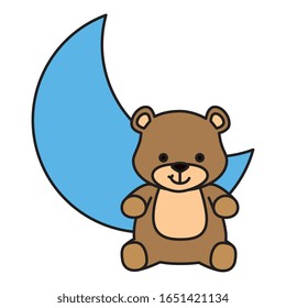 cute teddy bear with moon isolated icon vector illustration design