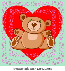 cute Teddy bear on the background of hearts