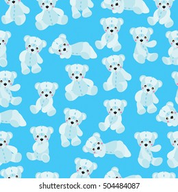 Cute teddy bear on blue background pattern. Seamless pattern design. 