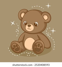 Cute teddy bear on a brown background. Vector illustration.