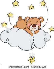 Cute teddy bear on cloud fishing a star