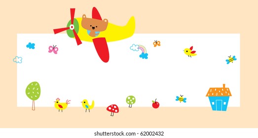 cute teddy bear on flying plane board