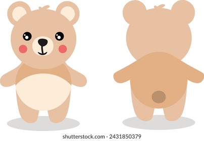 Cute teddy bear on front and back position
