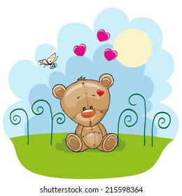 Cute Teddy Bear on the meadow