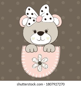 cute teddy bear on pocket vector illustration