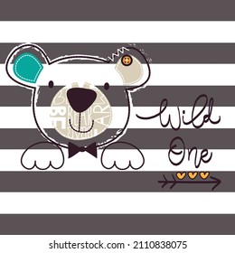 Oso de peluche sobre ilustración vectorial de fondo a rayas. 