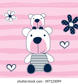 cute teddy bear on striped background vector illustration