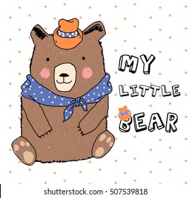 cute teddy bear on striped background, T-shirt design vector illustration