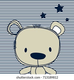 cute teddy bear on striped background vector illustration