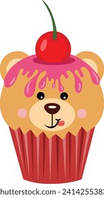Cute teddy bear on top of a delicious cupcake
