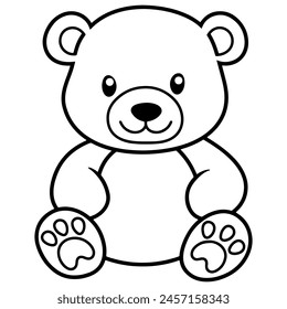 Contorno lindo del oso de peluche, Vector del ícono del oso de peluche, oso de peluche en la Ilustración vectorial del fondo blanco