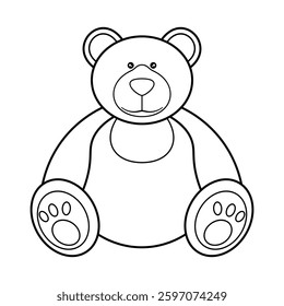 Cute Teddy Bear Outline Vector Illustration. This is a black and white outline vector illustration of a teddy bear sitting in a friendly and welcoming pose.