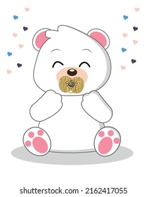 Cute teddy bear with a pacifier. Suitable for invitations, baby showers, postcards.