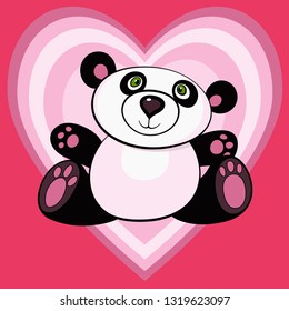 cute Teddy bear Panda sitting on the background of hearts