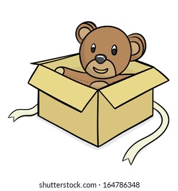 cute teddy bear in paper box / cartoon vector and illustration, isolated on white background.