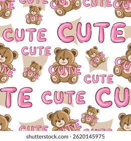 Cute teddy bear pattern design for children decor print. Vector illustration