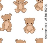 Cute Teddy Bear pattern seamless, vector illustration Hand Drawn Cute print design