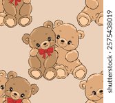 Cute Teddy Bear pattern seamless, vector illustration Hand Drawn Cute print design