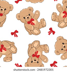 Cute Teddy Bear pattern seamless, vector illustration Hand Drawn Cute print design