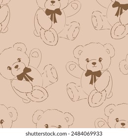 Cute Teddy Bear pattern seamless, vector illustration Hand Drawn Cute print design