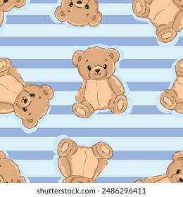 Cute Teddy Bear pattern seamless, vector illustration Hand Drawn Cute print design