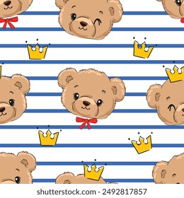 Cute Teddy Bear pattern seamless, vector illustration Hand Drawn Cute print design