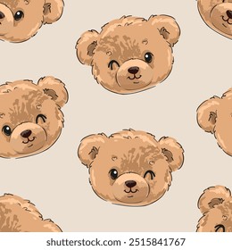 Lindo patrón de oso de peluche sin costuras, Ilustración vectorial dibujado a mano Lindo diseño de impresión