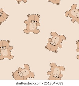 Lindo patrón de oso de peluche sin costuras, Ilustración vectorial dibujado a mano Lindo diseño de impresión