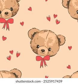 Cute Teddy Bear pattern seamless, vector illustration Hand Drawn Cute print design