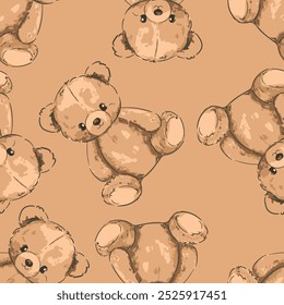 Padrão de urso de pelúcia bonito sem emenda, ilustração vetorial Desenhado à mão Design de impressão bonito