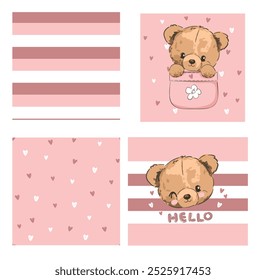 Lindo patrón de oso de peluche sin costuras, Ilustración vectorial dibujado a mano Lindo diseño de impresión