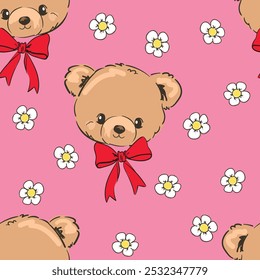 Cute Teddy Bear pattern seamless, vector illustration Hand Drawn Cute print design