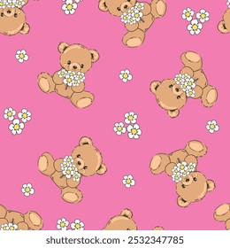 Cute Teddy Bear pattern seamless, vector illustration Hand Drawn Cute print design