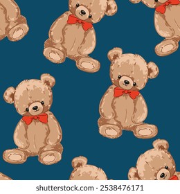 Cute Teddy Bear pattern seamless, vector illustration Hand Drawn Cute print design