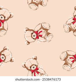 Niedliche Teddybär Muster nahtlos, Vektorgrafik Handgezeichnet Niedliches Druckdesign