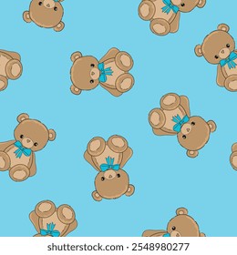 Padrão de urso de pelúcia bonito sem emenda, ilustração vetorial Desenhado à mão Design de impressão bonito