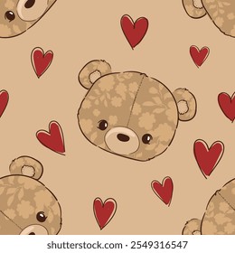 Cute Teddy Bear pattern seamless, vector illustration Hand Drawn Cute print design