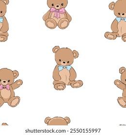 Cute Teddy Bear pattern seamless, vector illustration Hand Drawn Cute print design
