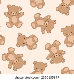 Cute Teddy Bear pattern seamless, vector illustration Hand Drawn Cute print design