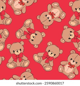 Cute Teddy Bear pattern seamless, vector illustration Hand Drawn Cute print design for kids, newborn, nursery