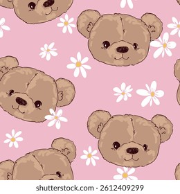 Cute Teddy Bear pattern seamless, vector illustration Hand Drawn Cute print design