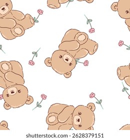 Cute Teddy Bear pattern seamless, vector illustration Hand Drawn Cute print design