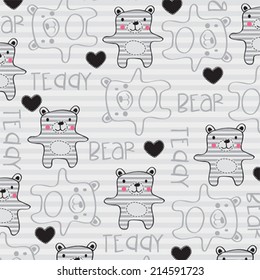 cute teddy bear pattern striped background vector illustration