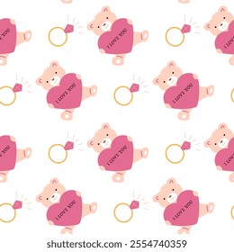 Cute teddy bear pink heart pattern with rings and gems.