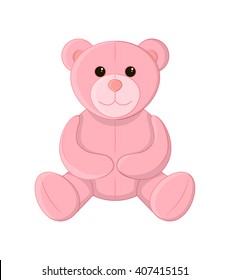 Cute teddy bear, pink soft toy, vector illustration